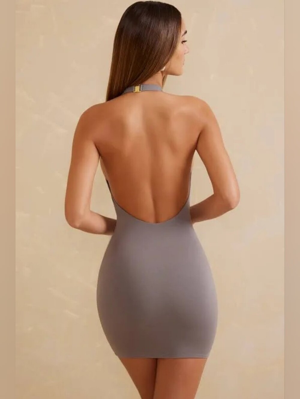 Oh Polly Celyse Halter Neck Low Back Mini Dress Gray Size US 8 NWT - Picture 3 of 8